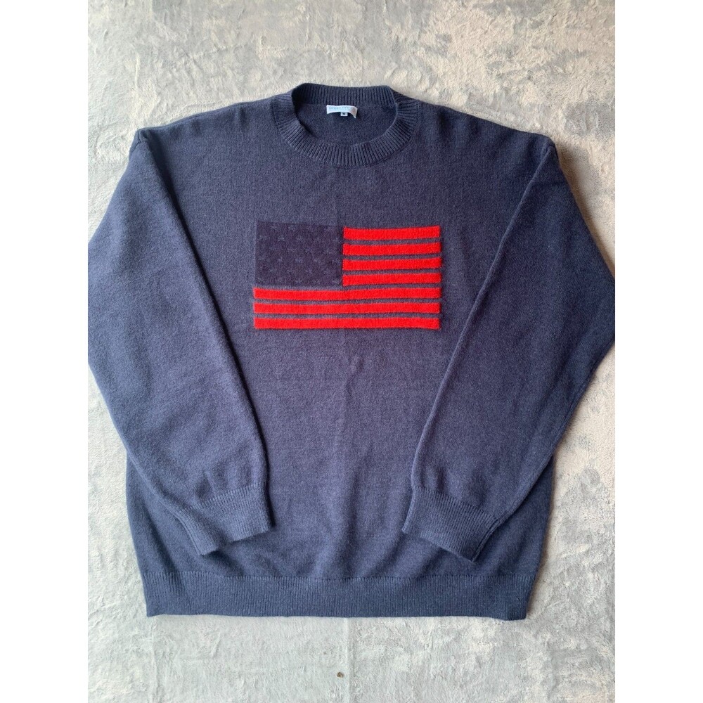 Baha Ranch Western Wear American Flag Knit Sweater Womens M Blue Patriotic USA